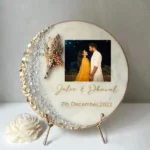 Personalized Resin Photo Plaque with Dried Flowers & Custom Names